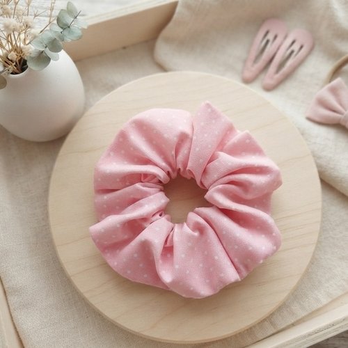 Chouchou fille coton rose pois blancs