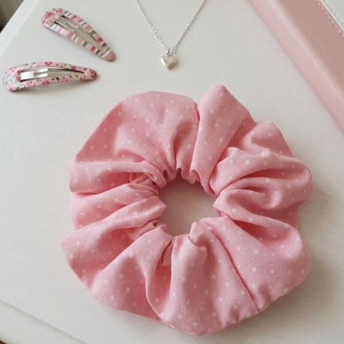 Chouchou fille coton rose pois blancs