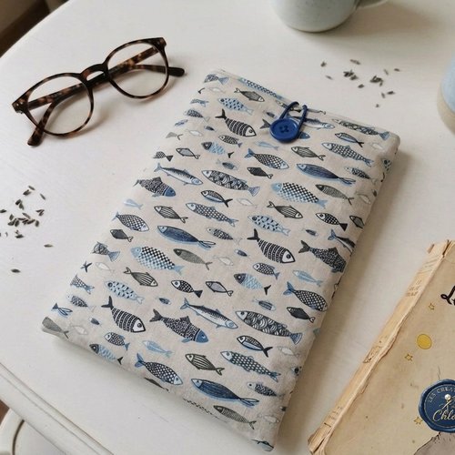 Pochette à livre coton et rembourré motifs poissons