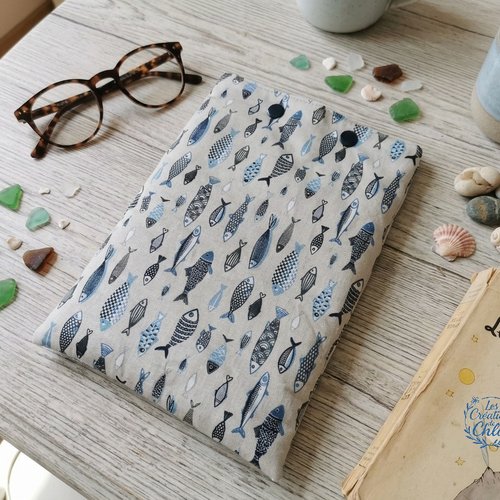 Pochette à livre coton et rembourré motifs poissons