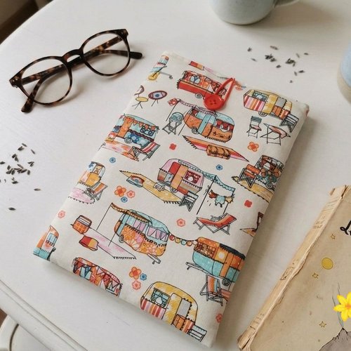 Pochette à livre coton et rembourré motifs caravanes