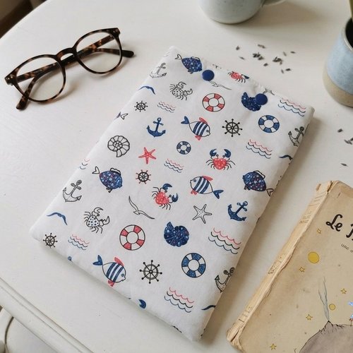 Pochette à livre coton et rembourré motifs marins