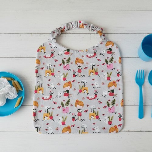 Serviette de cantine élastique motif filles avec animaux