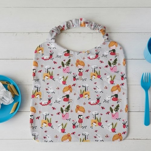 Serviette de cantine élastique motif filles avec animaux