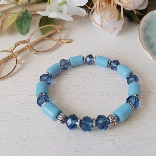 Bracelet perles en verre colonne et à facettes