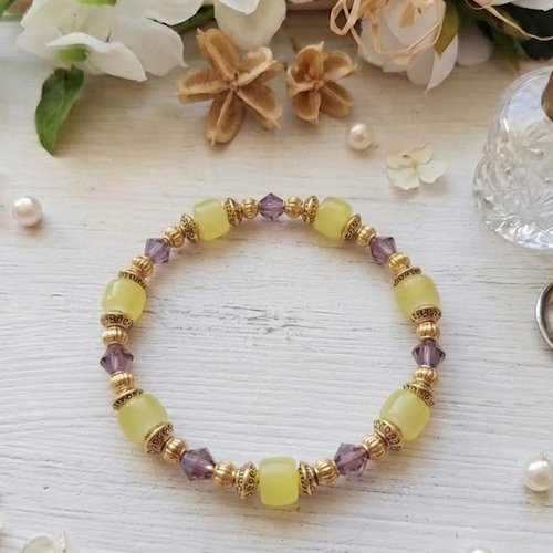 Bracelet perles en verre colonne et toupies