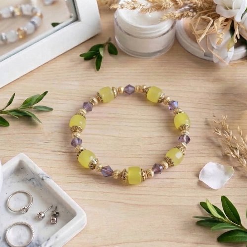 Bracelet perles en verre colonne et toupies
