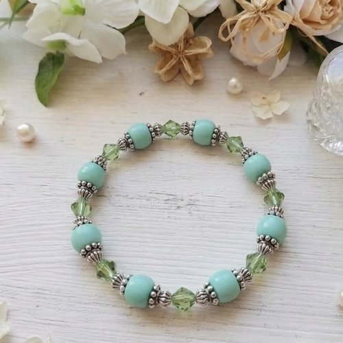 Bracelet perles en verre colonne et toupies