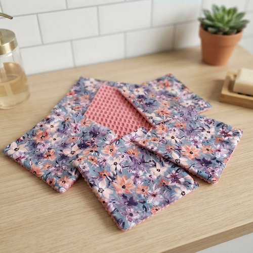 Lot de 9 lingettes démaquillantes coton fleur et nid d'abeilles