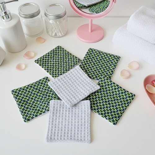 Boite de 6 lingettes démaquillantes coton imprimé et nid d'abeilles