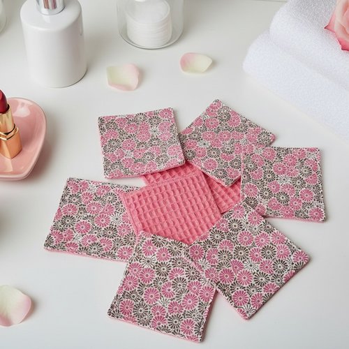 Lot de 8 lingettes démaquillantes coton imprimé et nid d'abeilles
