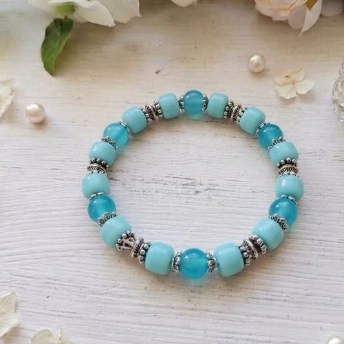 Bracelet perles en verre ronde et colonne