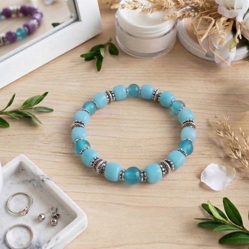 Bracelet perles en verre ronde et colonne
