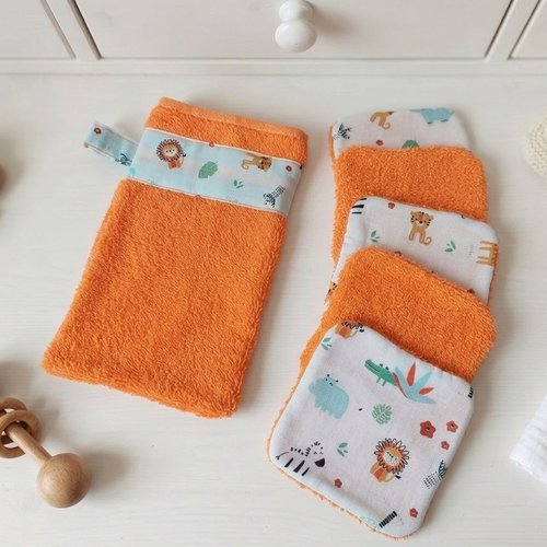Box naissance gant et lingettes tissu coton et éponge