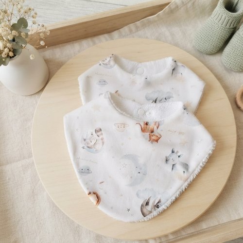 Lot de 2 bavoirs bandana coton et éponge bambou