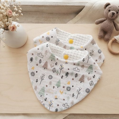 Lot de 2 bavoirs bandana coton gris et nid d'abeilles blanche