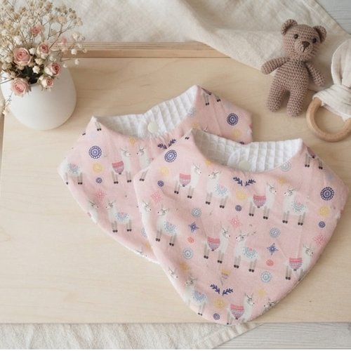 Lot de 2 bavoirs bandana coton rose et nid d'abeilles blanche