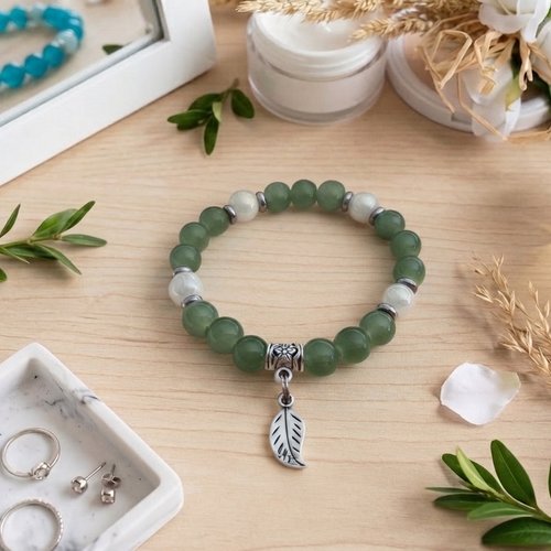 Bracelet fil élastique perles en verre imitation jade