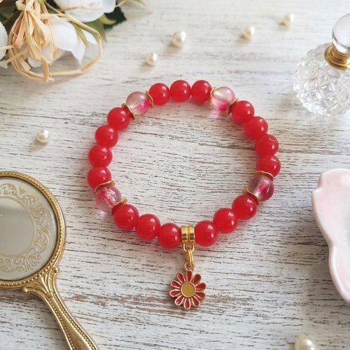 Bracelet fil élastique perles en verre imitation jade