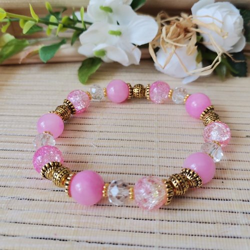 Bracelet perles jade rose