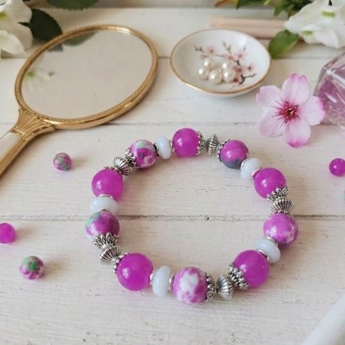 Bracelet perles jade fuchsia