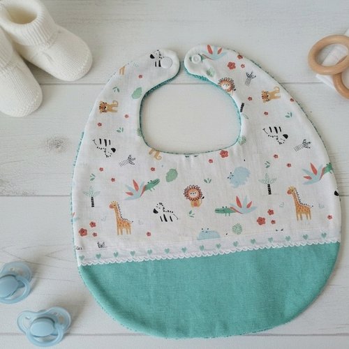 Bavoir bébé coton et imprimé avec dentelle