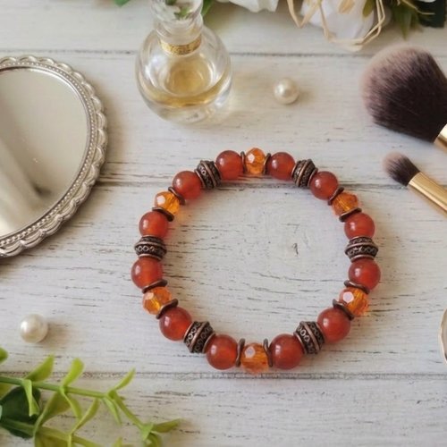 Bracelet perles en verre ronde et apprêts cuivre rouge