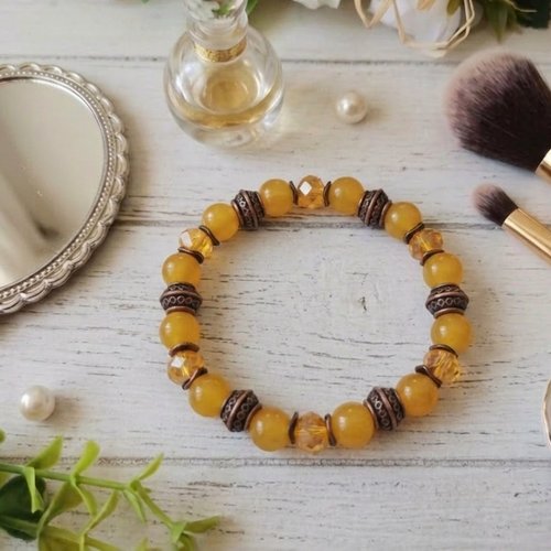 Bracelet perles en verre ronde et apprêts cuivre rouge