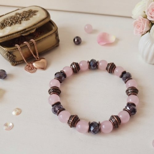 Bracelet perles en verre ronde et apprêts cuivre rouge