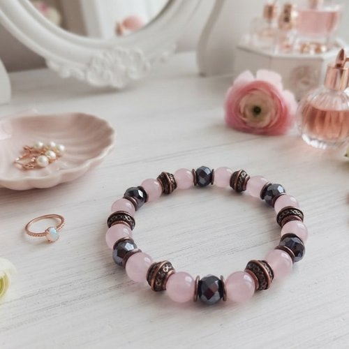Bracelet perles en verre ronde et apprêts cuivre rouge