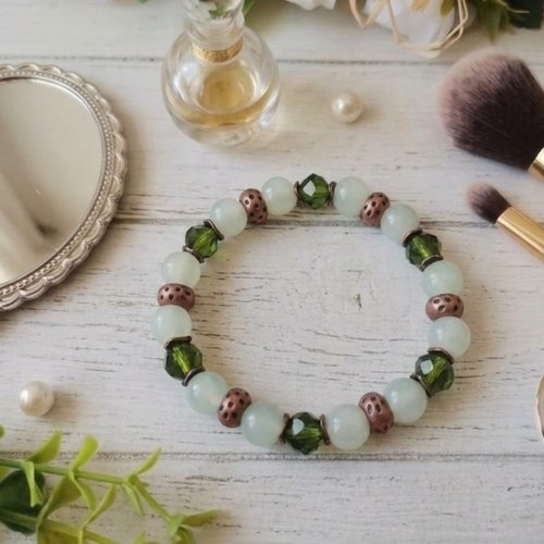 Bracelet perles en verre ronde et apprêts cuivre rouge