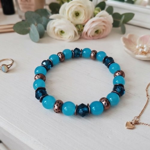 Bracelet perles en verre ronde et apprêts cuivre rouge