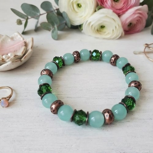 Bracelet perles en verre ronde et apprêts cuivre rouge