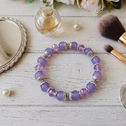 Bracelet perles en verre lilas et mauve