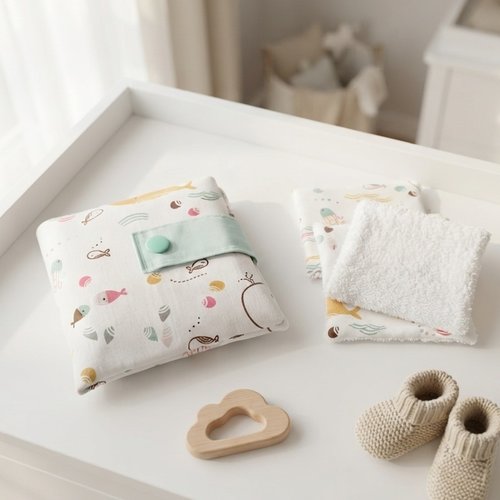 Ensemble pochette et 8 lingettes motif têtes d'ours