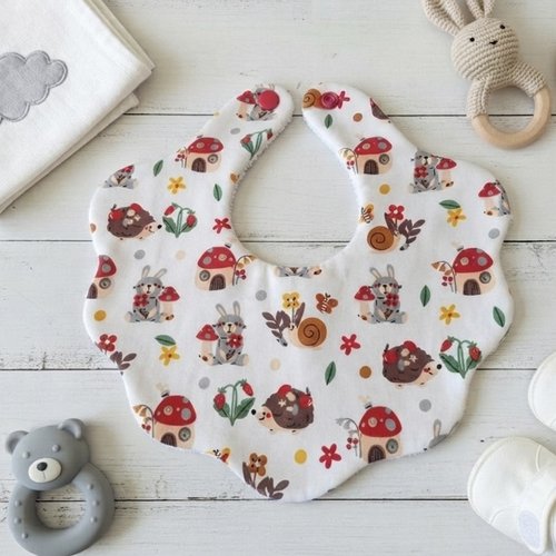Bavoir naissance fleur coton imprimé et éponge