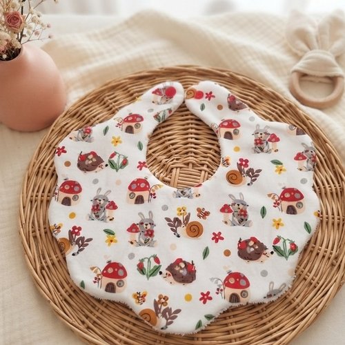Bavoir naissance fleur coton imprimé et éponge