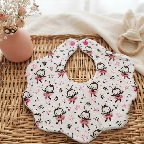 Bavoir naissance fleur coton imprimé et éponge