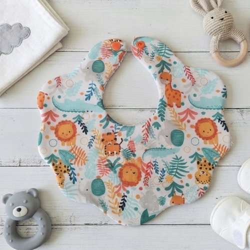 Bavoir naissance fleur coton imprimé et éponge