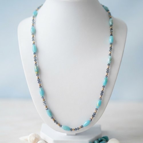 Collier sautoir bleu et doré