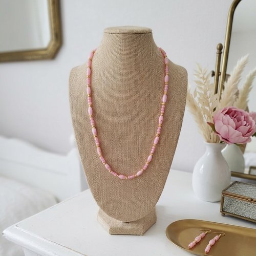 Collier sautoir rose et doré
