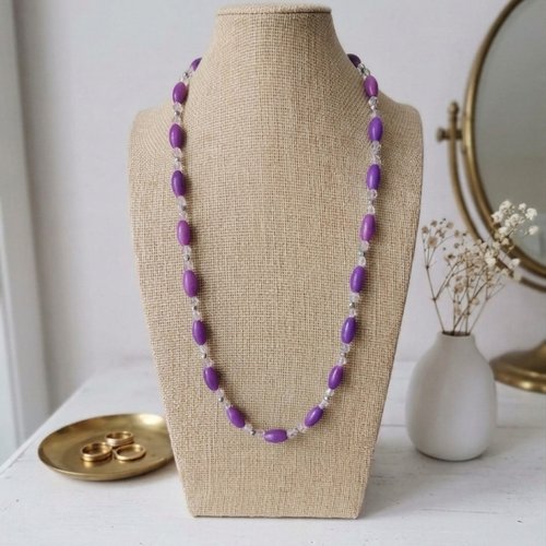 Collier sautoir violet et rose