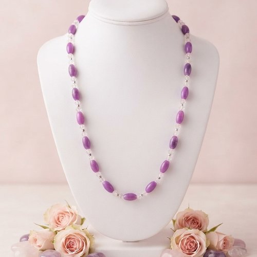 Collier sautoir violet et rose