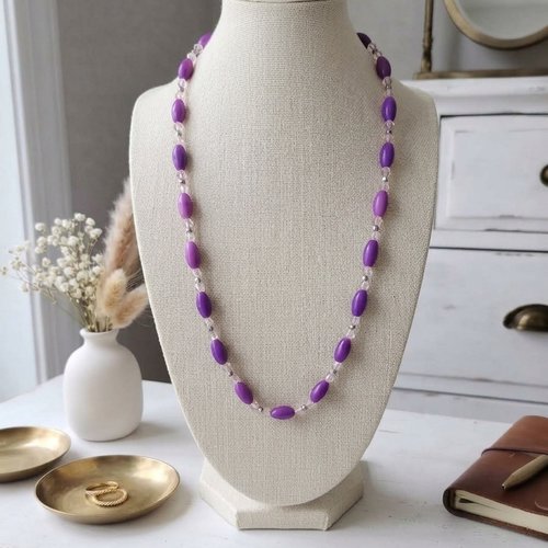 Collier sautoir violet et rose
