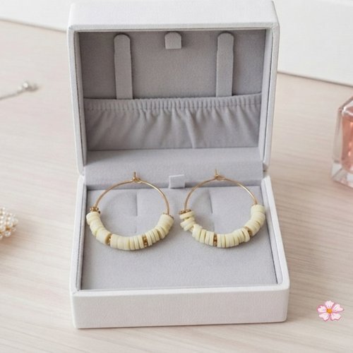 Boucles d'oreilles créoles doré acier inoxydable et perles heishi