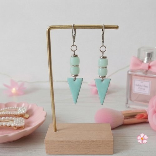 Boucles d'oreilles acier inoxydable pendentif triangle émail