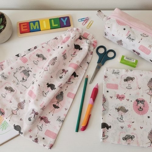 Ensemble rentrée scolaire rose et blanc