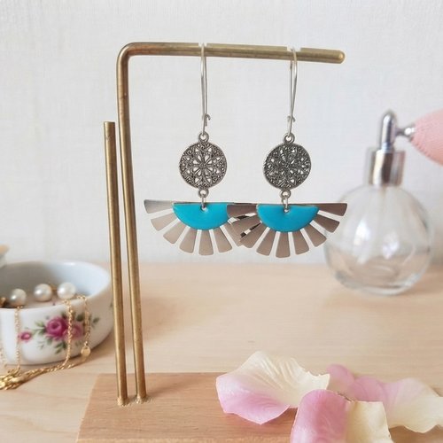 Boucles d'oreilles acier inoxydable et pendentif éventail