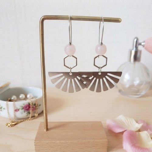 Boucles d'oreilles acier inoxydable et pendentif éventail