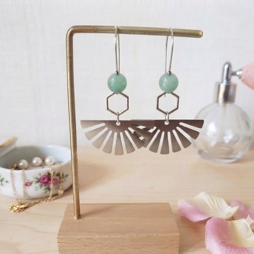 Boucles d'oreilles acier inoxydable et pendentif éventail